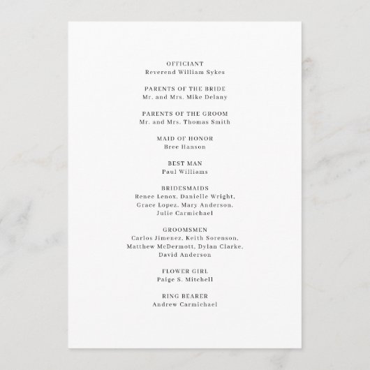 Zwarte en Witte Moderne Trouwdag Programmakaart (Achterkant)