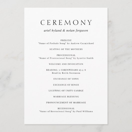 Zwarte en Witte Moderne Trouwdag Programmakaart (Voorkant)