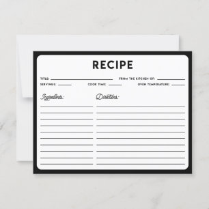 Zwarte en witte moderne Typografie Recipe Kaart