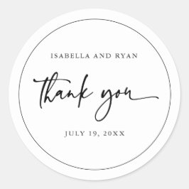 Zwarte en Witte Moderne Weddenkalligrafie Ronde Sticker