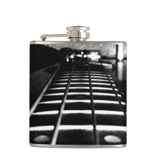 Zwarte en witte monogram Guitar-kolf Heupfles (Voorkant)