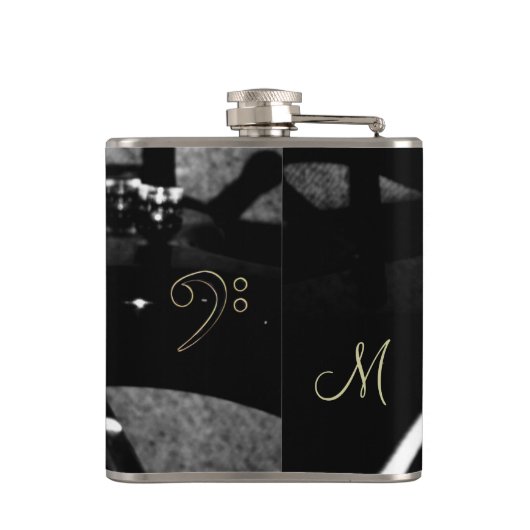 Zwarte en witte monogram Guitar-kolf Heupfles (Achterkant)