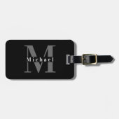 Zwarte en Witte Monogram Initiaal Mannelijk Bagagelabel (Voorkant horizontaal)
