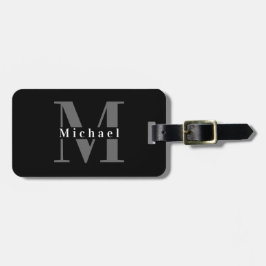Zwarte en Witte Monogram Initiaal Mannelijk Bagagelabel