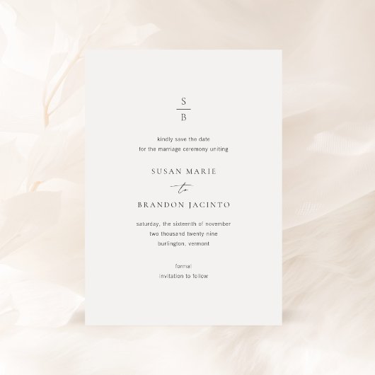 Zwarte en Witte Monogram Moderne Trouwfoto Save The Date
