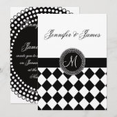 Zwarte en Witte Monogram Names Wedding Invitation Kaart (Voorkant / Achterkant)