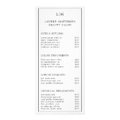 Zwarte en witte monogrammen Eenvoudige salonprijsl Reclamekaart (Voorkant)