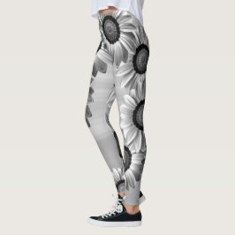 Zwarte en witte mooie bloemen leggings