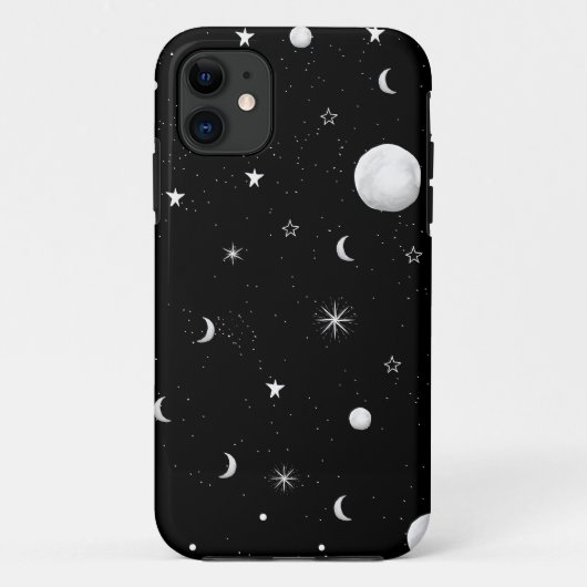 Zwarte en witte moons en sterren Case-Mate iPhone case (Achterkant)