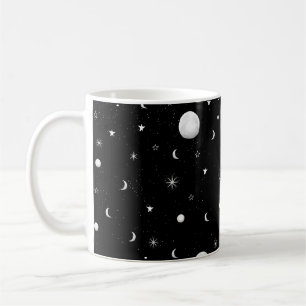 Zwarte en witte moons en sterren koffiemok