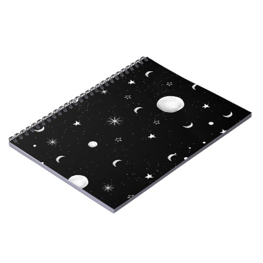 Zwarte en witte moons en sterren notitieboek (Linkerzijde)