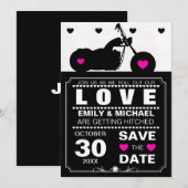 Zwarte en Witte Motor Silhouet Save the Date (Voorkant / Achterkant)