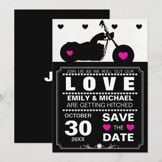 Zwarte en Witte Motor Silhouet Save the Date (Voorkant / Achterkant)