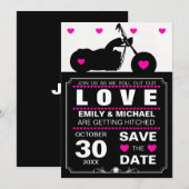 Zwarte en Witte Motorfiets Silhouet Save the Date (Voorkant / Achterkant)