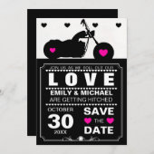 Zwarte en Witte Motorfiets Silhouet Save the Date (Voorkant / Achterkant)