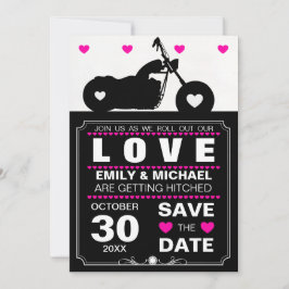 Zwarte en Witte Motorfiets Silhouet Save the Date Kaart