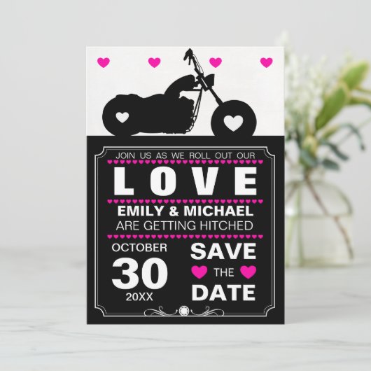 Zwarte en Witte Motorfiets Silhouet Save the Date Kaart (Staand voorkant)