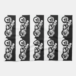 Zwarte en Witte Motorfiets Street Bike Towel Theedoek