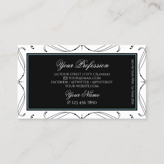 Zwarte en witte mousserende diamanten Elegant  Visitekaartje (Achterkant)