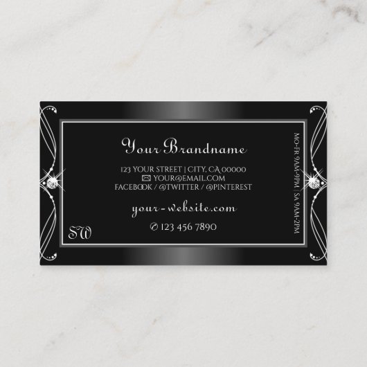  zwarte en witte mousserende diamanten Initialen Visitekaartje (Achterkant)
