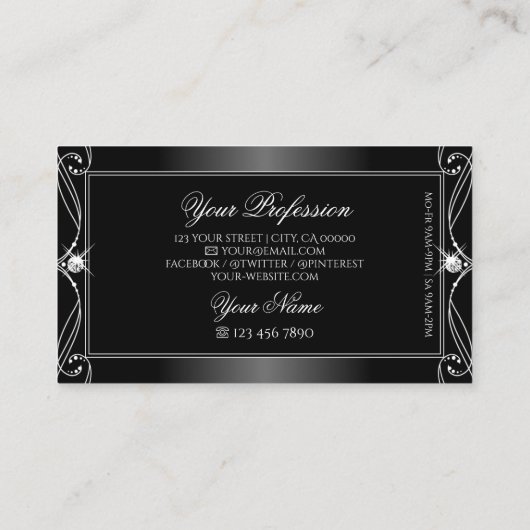 , zwarte en witte mousserende diamanten stijlvol visitekaartje (Achterkant)