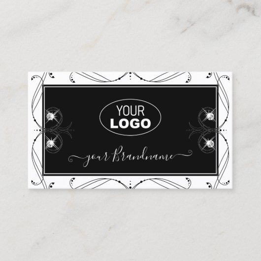 Zwarte en witte mousserende diamanten Voeg  Logo t Visitekaartje (Voorkant)