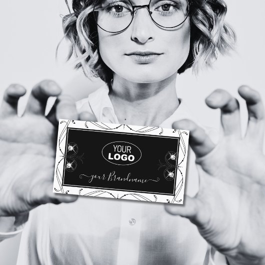 Zwarte en witte mousserende diamanten Voeg  Logo t Visitekaartje