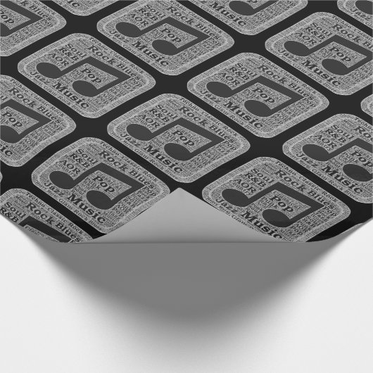  zwarte en witte muziekgenres cadeaupapier (Hoek)