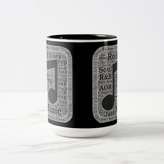  zwarte en witte muziekgenres tweekleurige koffiemok (Center)