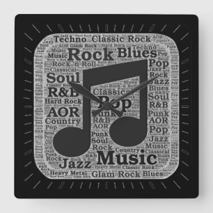zwarte en witte muziekgenres vierkante klok