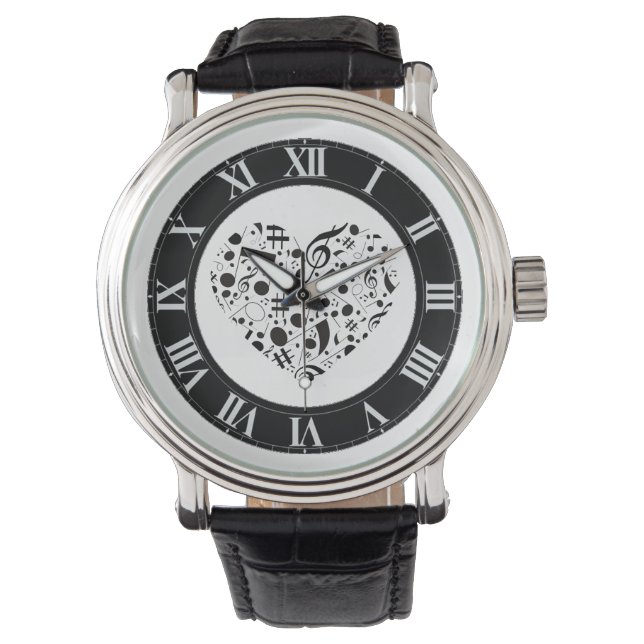 Zwarte en witte Muzieknoten Harde polt Watch Horloge (Voorkant)