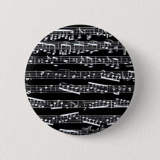 Zwarte en witte muzieknoten ronde button 5,7 cm (Voorkant)