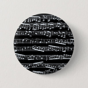 Zwarte en witte muzieknoten ronde button 5,7 cm