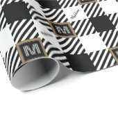 Zwarte en Witte Naam + Buffalo Check Monogram Cadeaupapier (Rol Hoek)