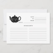 Zwarte en witte naam Monogram Tea Pot Recipe Kaart (Voorkant)