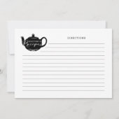 Zwarte en witte naam Monogram Tea Pot Recipe Kaart (Achterkant)