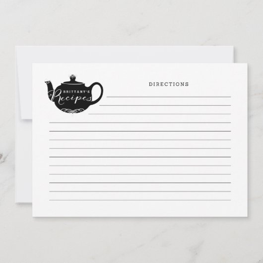 Zwarte en witte naam Monogram Tea Pot Recipe Kaart (Achterkant)