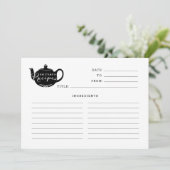 Zwarte en witte naam Monogram Tea Pot Recipe Kaart (Staand voorkant)