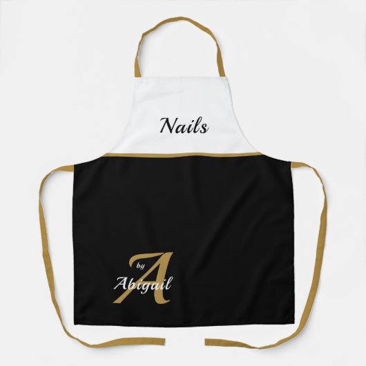 Zwarte en witte nagels op naam, speciaal aangepast schort (Voorkant)