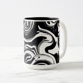 Zwarte en witte natte verfscrollesthetisch tweekleurige koffiemok (Voorkant rechts)