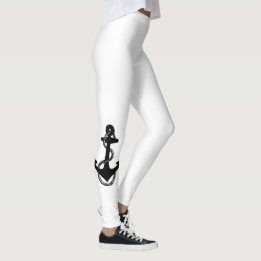 zwarte en witte nautische ANCHOR met touw | Leggings