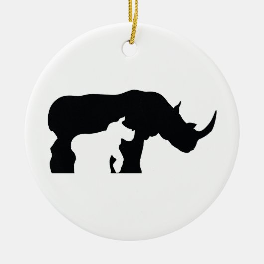 Zwarte en Witte Neushoorn Keramisch Ornament (Voorkant)