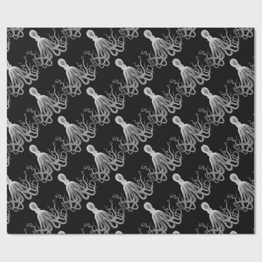 Zwarte en witte octopus cadeaupapier (Vlak)