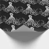 Zwarte en witte octopus cadeaupapier (Hoek)