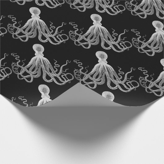 Zwarte en witte octopus cadeaupapier (Hoek)