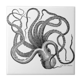 Zwarte en witte octopus-keramiek tegeltje