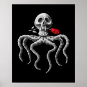 Zwarte en witte octopus schedel met rode roze poster (Voorkant)