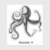 Zwarte en witte octopus sticker (Vel)