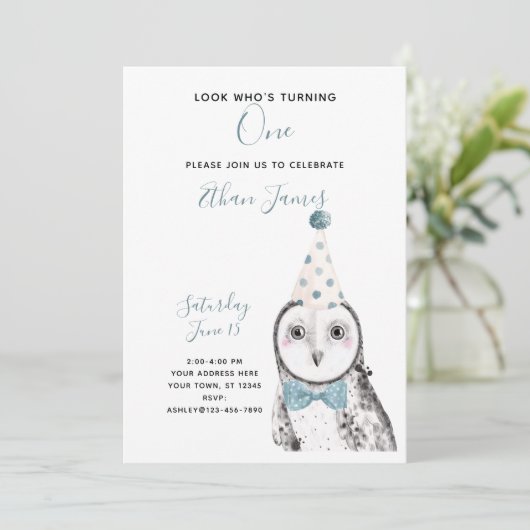 Zwarte en witte olifant 1e verjaardag Jongen Party Kaart (Staand voorkant)