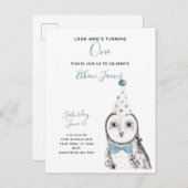 Zwarte en witte olifant 1e verjaardag Jongen Party Uitnodiging Briefkaart (Voorkant / Achterkant)